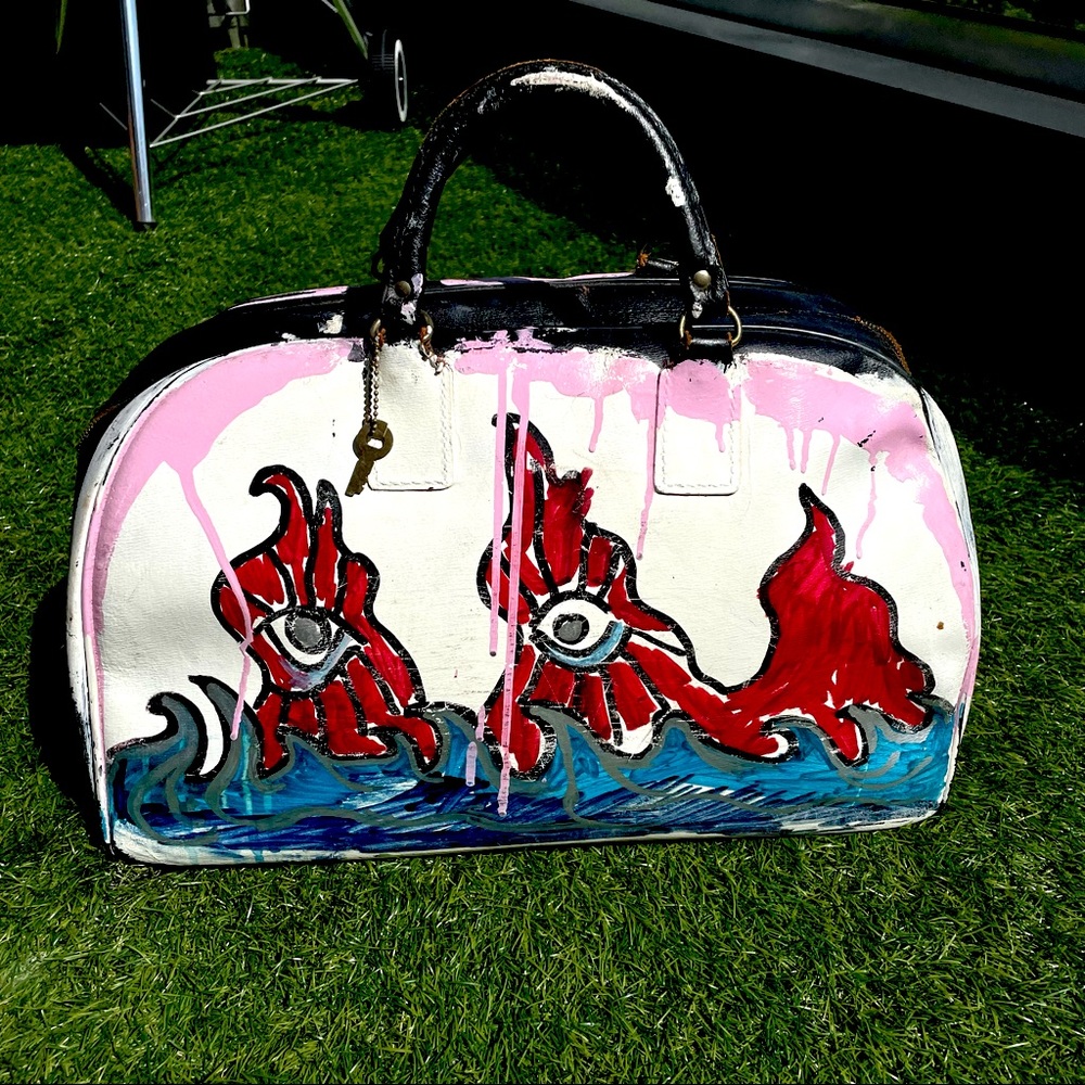 hand painted cowhide bag
